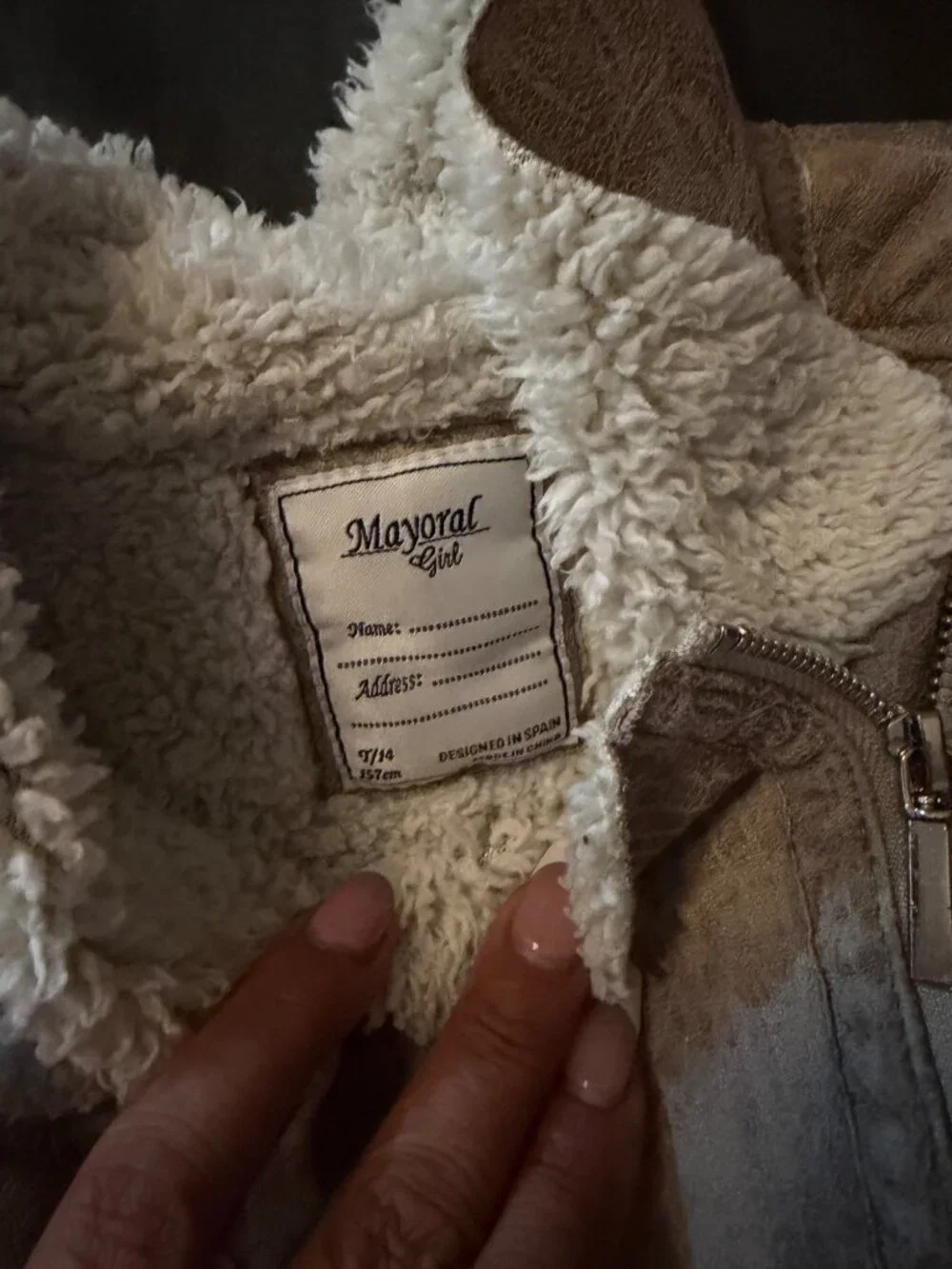 Mayoral Girls Faux Shearling Jacket Beige Zip-Up Winter Coat Size 14